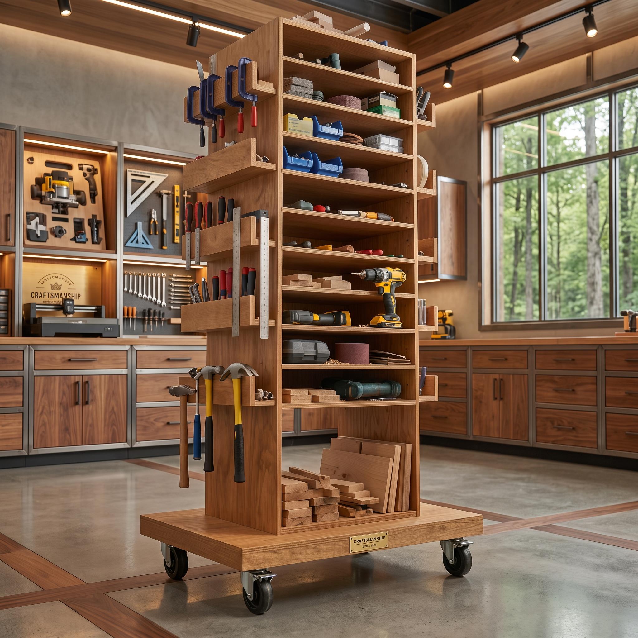 DIY Rolling Tool Station Plans — 3D exploded assembly view