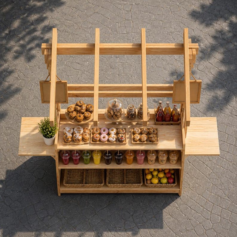 DIY Collapsible Food Cart Plans | Mobile Coffee, Charcuterie, Dessert Blueprint (PDF) Woodworking Blueprint - Step-by-Step Plan thumbnail 4