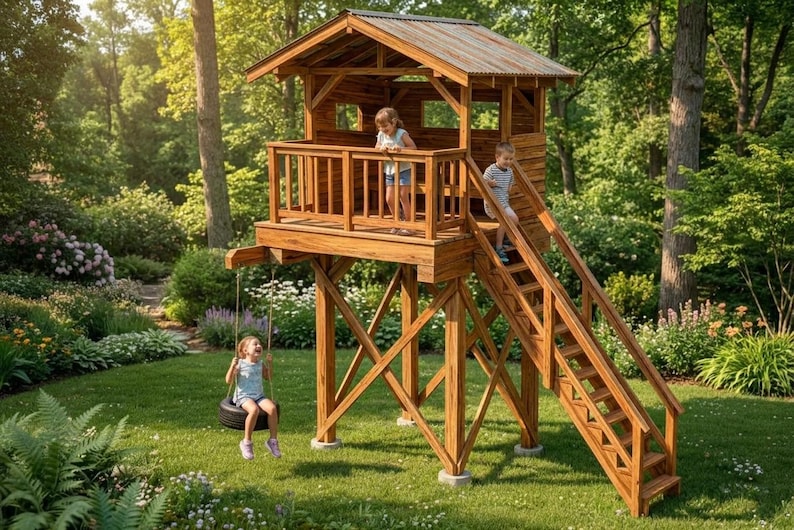 DIY Treehouse Plans PDF, DIY Tree House Plans, Kids Playhouse Plans, Tree Fort Plans, Backyard Treehouse, Step by Step Woodworking Guide Woodworking Blueprint - Step-by-Step Plan thumbnail 2