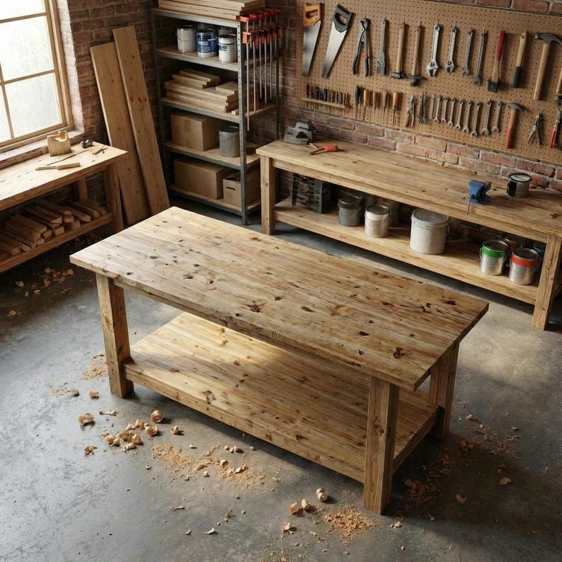 DIY DIY Mobile Workbench Plans PDF, Extra Long Garage Workstation, Rolling Shop Table Blueprint Woodworking Blueprint - Step-by-Step Plan thumbnail 3