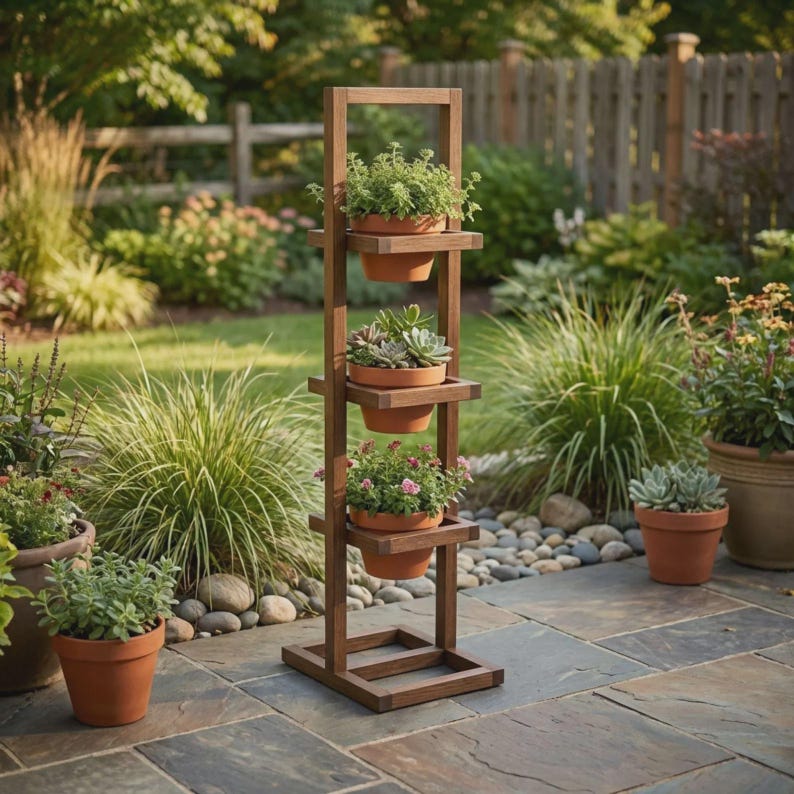 DIY 3-Tier Farmhouse Planter Stand Plans | DIY Woodworking Blueprint (PDF Download) Woodworking Blueprint - Step-by-Step Plan thumbnail 1
