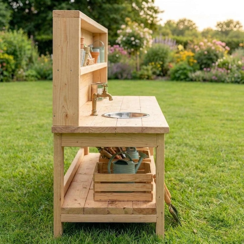 DIY Mud Kitchen Plans PDF | Wide Outdoor Play Kitchen Blueprint for Kids | DIY Sink & Stove Build Woodworking Blueprint - Step-by-Step Plan thumbnail 4