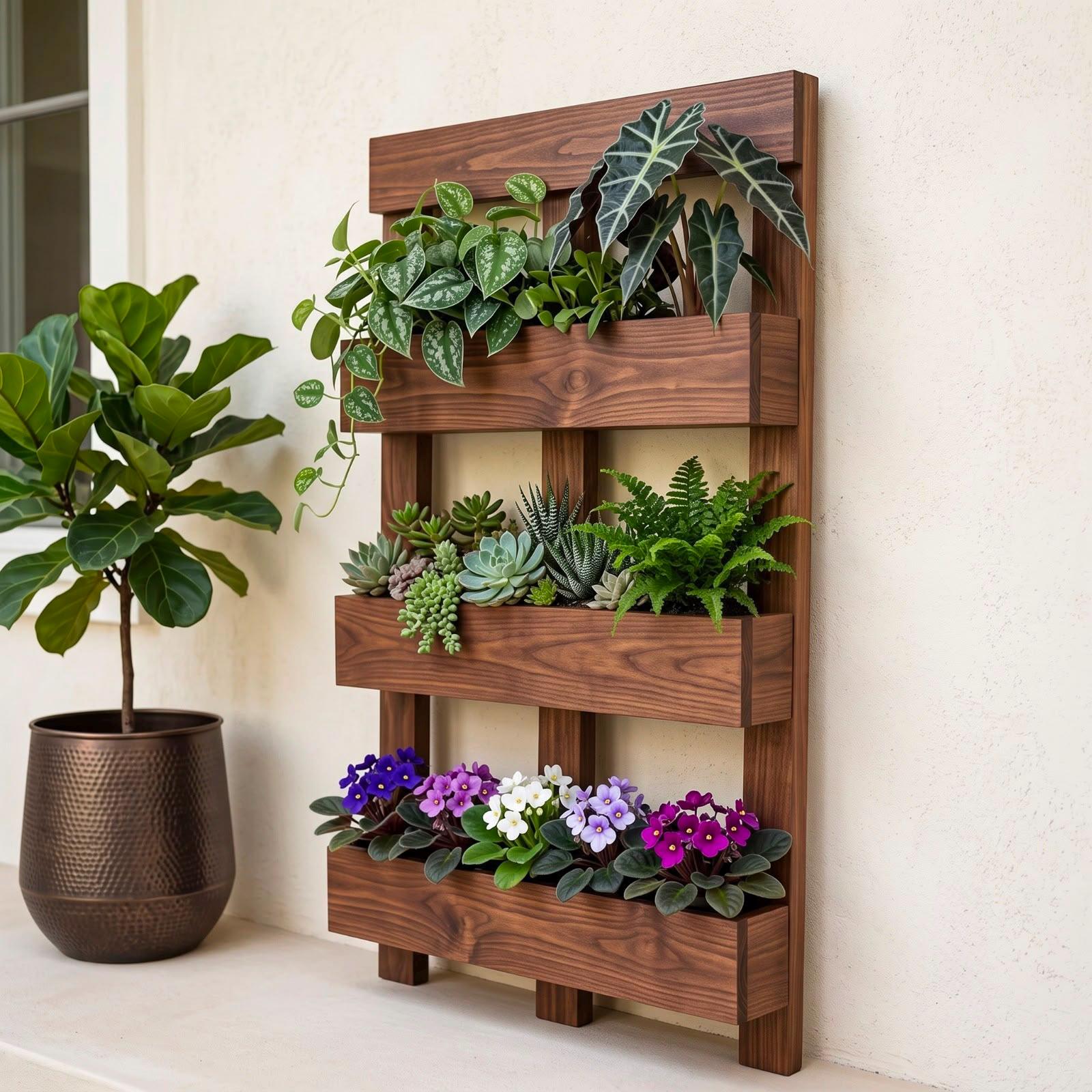DIY Vertical Garden Plans | Wooden Tiered Planter Shelf (PDF Download)