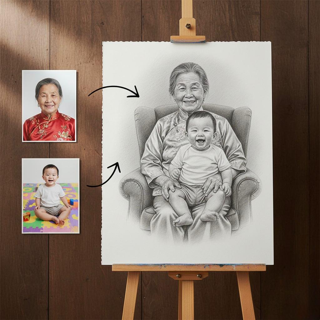 Add Loved One to Photo • Memorial Portrait • Loss of Father Mother Gift • Add Deceased Person • Personalized Remembrance Picture