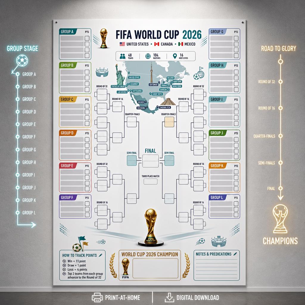 FIFA World Cup 2026 Bracket Tracker Poster — 3D exploded assembly view