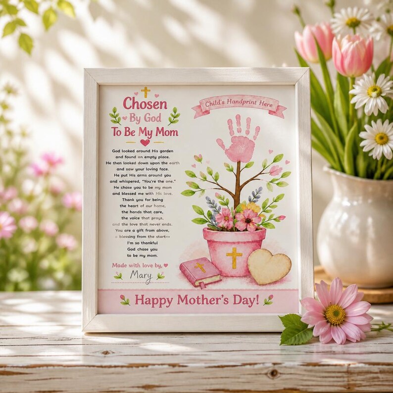 DIY Christian Mother's Day Handprint Craft | God Chose You Poem (PDF) Woodworking Blueprint - Step-by-Step Plan thumbnail 2