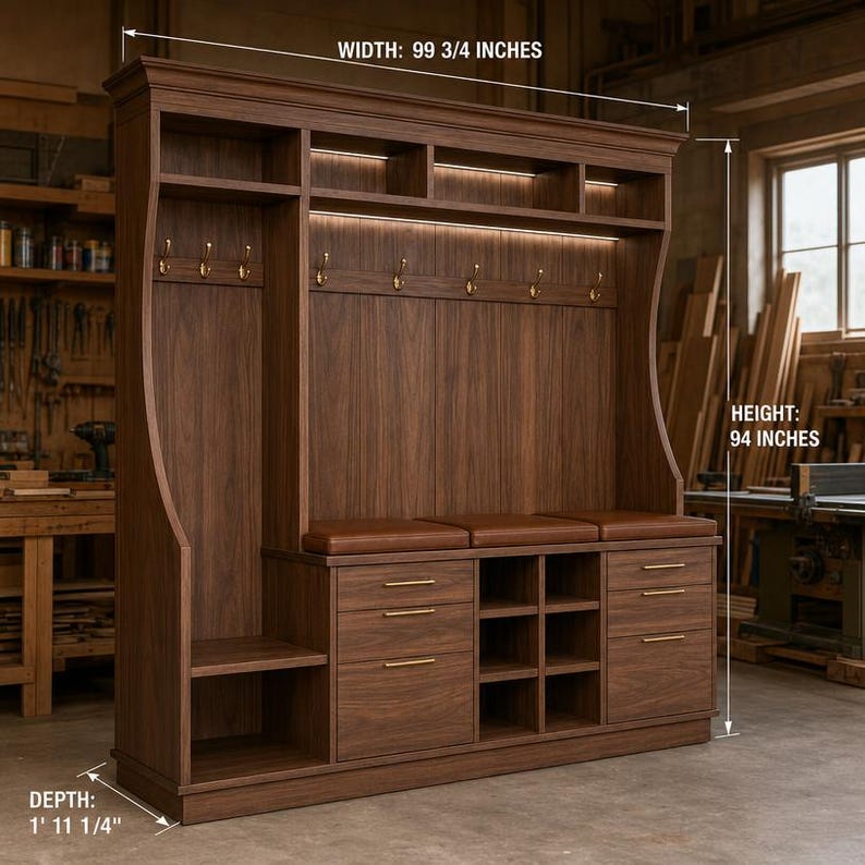 DIY Built-In Cabinets Plans, Mudroom Hall Tree Blueprint, Wall Unit Storage (Digital Download) Woodworking Blueprint - Step-by-Step Plan thumbnail 2