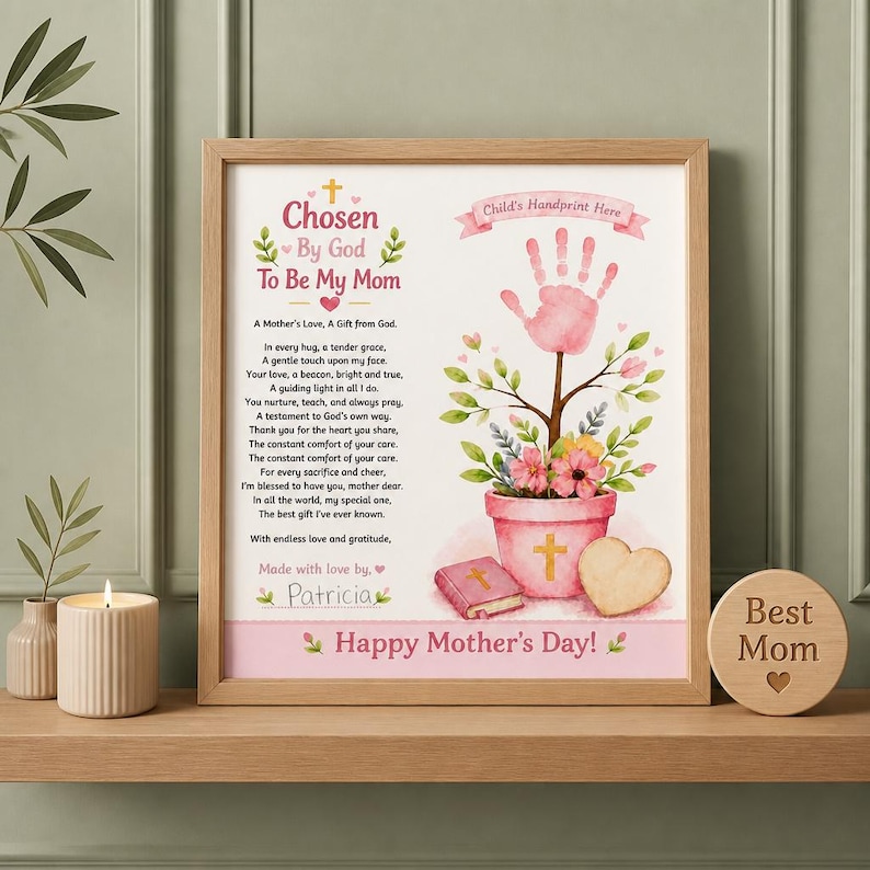 DIY Christian Mothers Day Handprint Craft | God Picked You Mom Keepsake (PDF Download) Woodworking Blueprint - Step-by-Step Plan thumbnail 5