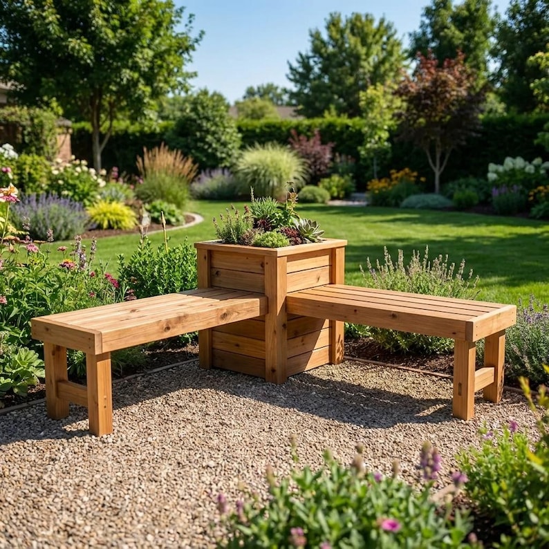 DIY L Shaped Corner Bench Plans | Built-In Planter Box Seating (PDF Download) Woodworking Blueprint - Step-by-Step Plan thumbnail 1