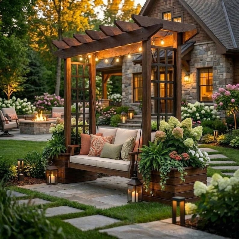 DIY DIY Pergola Swing Chair Plans | Free Standing Arbor Swing Frame & Porch Bench Woodworking PDF Woodworking Blueprint - Step-by-Step Plan thumbnail 6