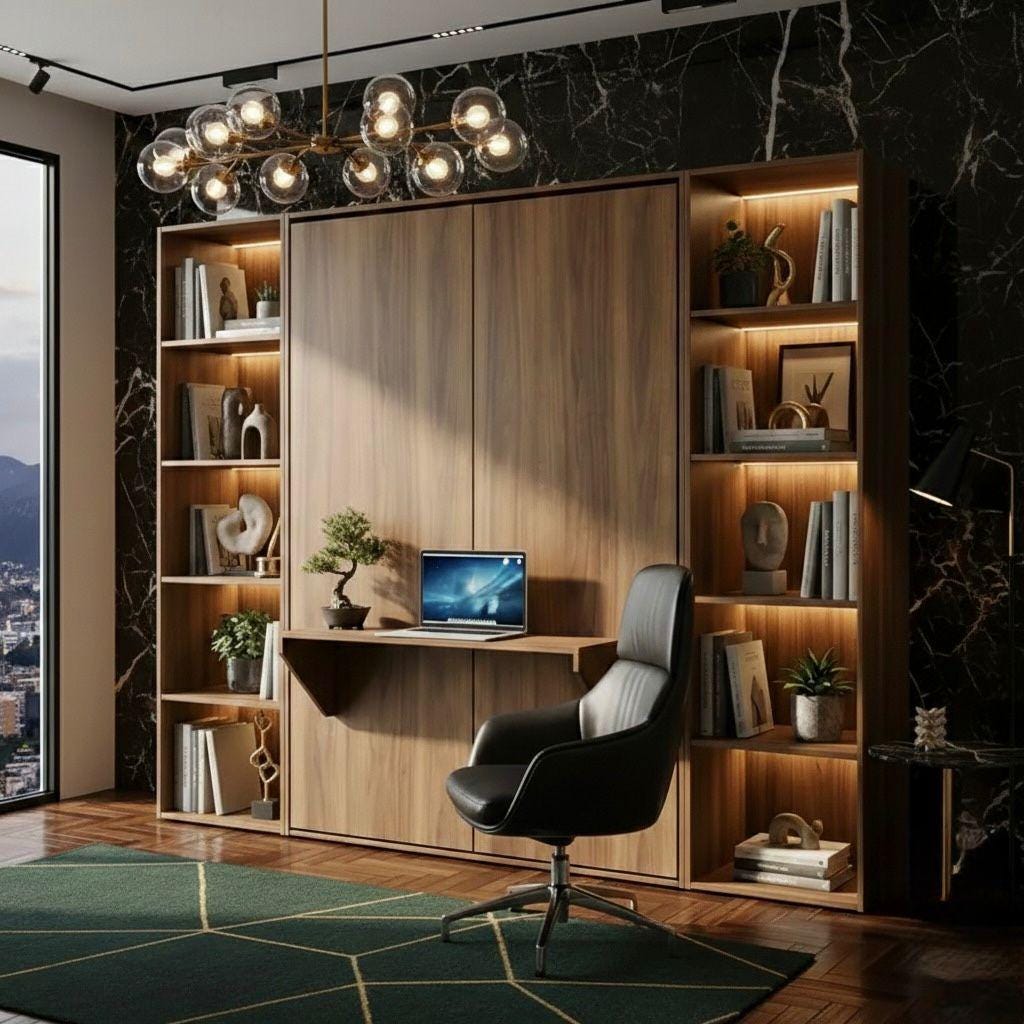 DIY Queen Murphy Bed with Desk Plans | Horizontal Wall Bed Woodworking PDF