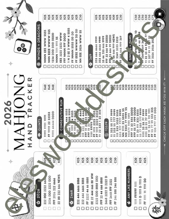 2026 Mahjong Hand Tracker PDF | NMJL Card Download (digital