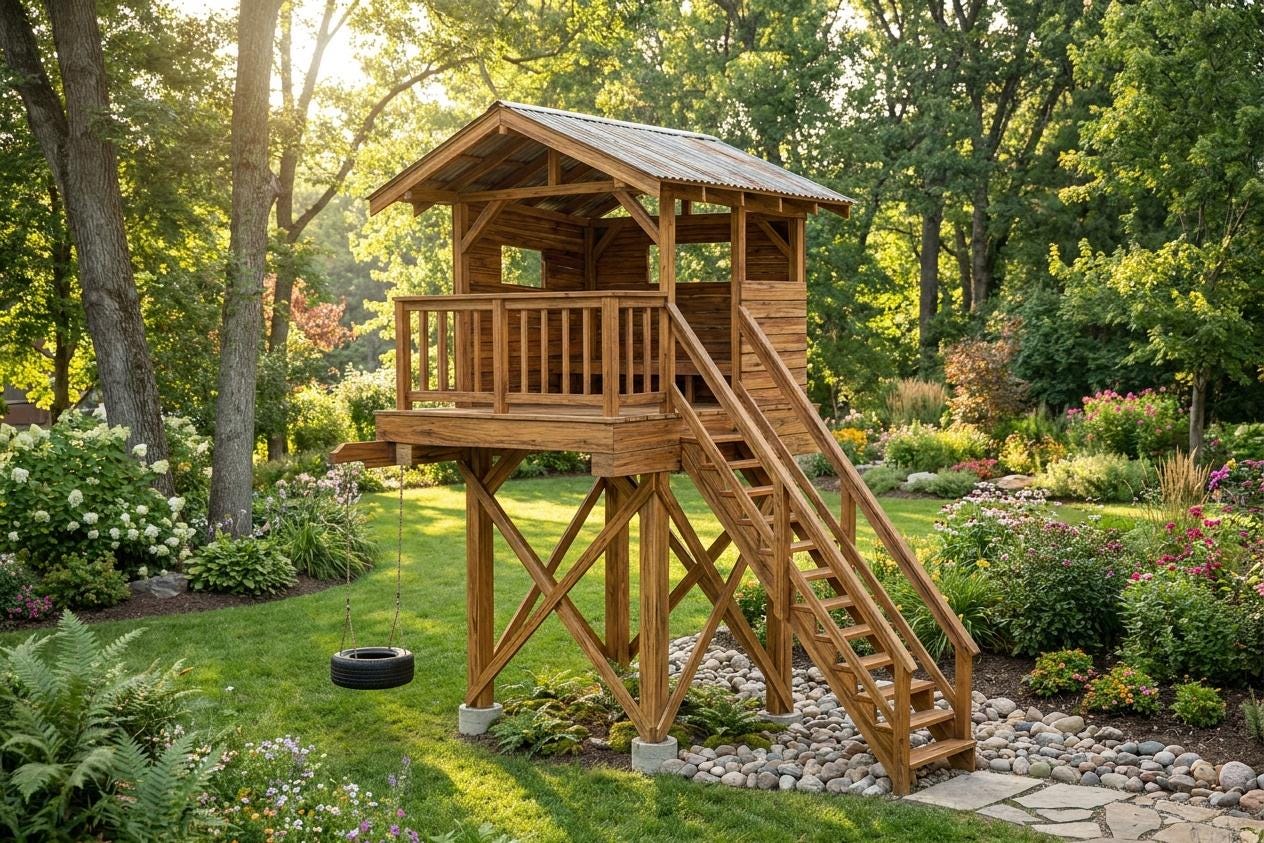 Treehouse Plans PDF, DIY Tree House Plans, Kids Playhouse Plans, Tree Fort Plans, Backyard Treehouse, Step by Step Woodworking Guide