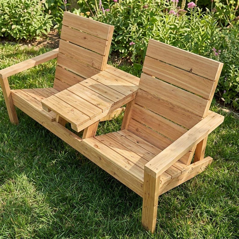 DIY Double Garden Chair Bench Plans | Adirondack Patio Seating with Table (PDF Download) Woodworking Blueprint - Step-by-Step Plan thumbnail 7