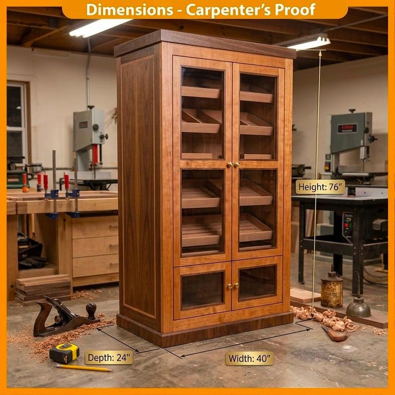 DIY Large Cigar Humidor Cabinet Plan | DIY Glass Door Display Case PDF | Woodworking Blueprint | Gift for Cigar Lovers Woodworking Blueprint - Step-by-Step Plan thumbnail 3