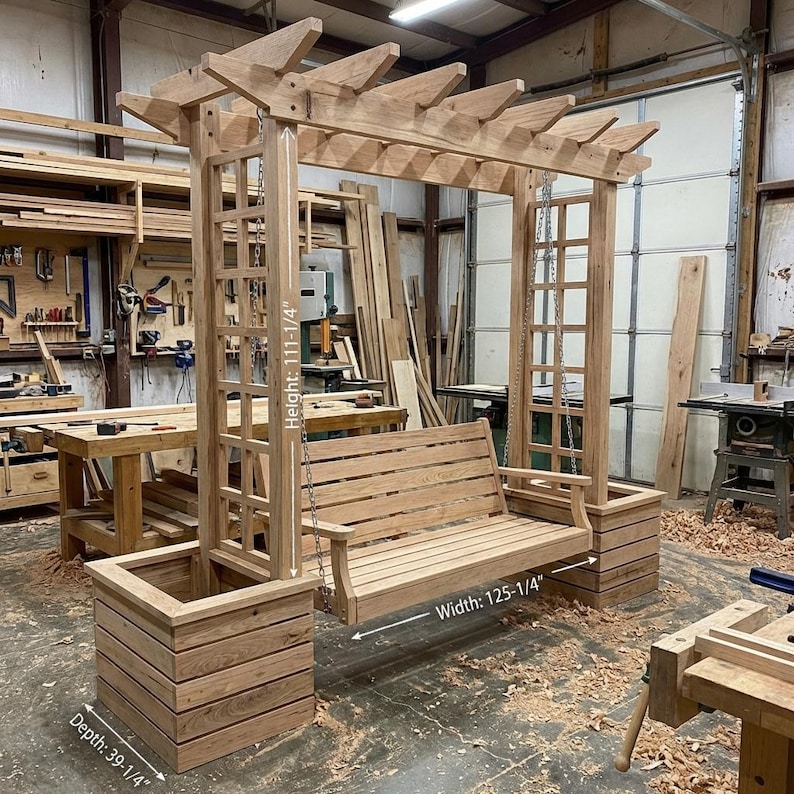 DIY DIY Pergola Swing Chair Plans | Free Standing Arbor Swing Frame & Porch Bench Woodworking PDF Woodworking Blueprint - Step-by-Step Plan thumbnail 2