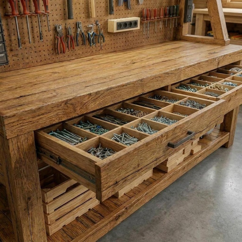 DIY DIY Workbench Plans | Mobile Heavy Duty Craft Table with Shelves, Pegboard (PDF Download) Woodworking Blueprint - Step-by-Step Plan thumbnail 6