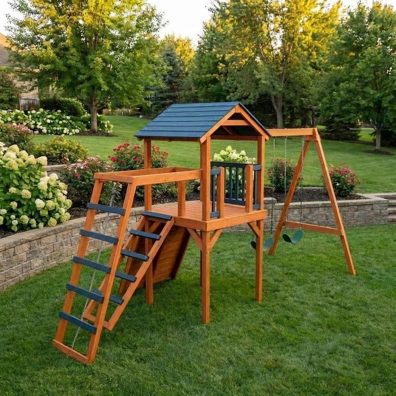 DIY DIY Wooden Playhouse Plans with Slide and Swings | Backyard Kids Playground | Step-by-Step PDF Woodworking Blueprint - Step-by-Step Plan thumbnail 6