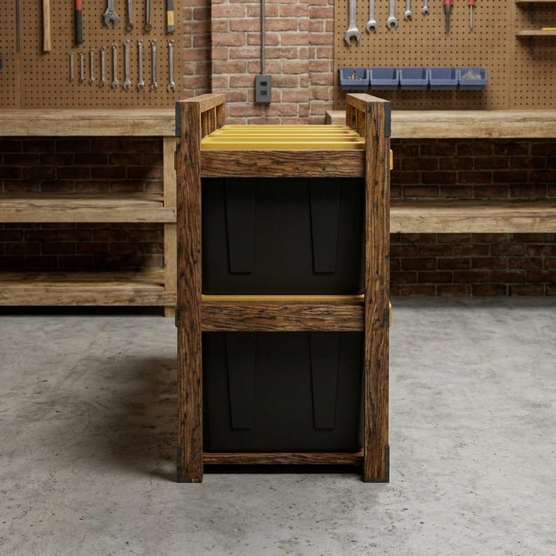 DIY DIY 27 Gallon Tote Rack Plans PDF | Garage Storage Bin Rack Blueprint | 10-Tote Sliding Rail System | Woodworking Plans Woodworking Blueprint - Step-by-Step Plan thumbnail 5
