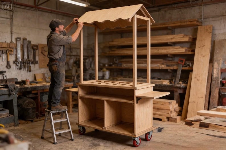 DIY DIY Mobile Food Cart Plans | Folding Vendor, Coffee, Wedding Bar Build (PDF Download) Woodworking Blueprint - Step-by-Step Plan thumbnail 2