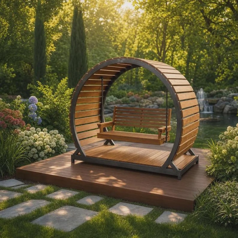 DIY DIY Circular Pergola Porch Swing Plans PDF | Freestanding Wood Canopy Swing Stand | Outdoor Arbor Bench Blueprint Woodworking Blueprint - Step-by-Step Plan thumbnail 1
