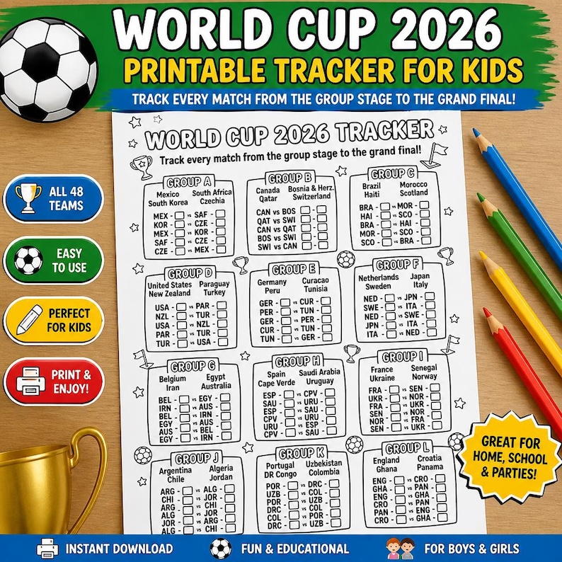 DIY World Cup 2026 Printable Tracker for Kids | Soccer & Football Tournament Bracket Chart Woodworking Blueprint - Step-by-Step Plan thumbnail 2