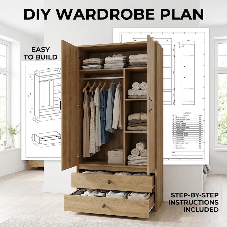 DIY DIY Wardrobe Plans | Montessori Kids Closet Blueprint (PDF Download) Woodworking Blueprint - Step-by-Step Plan thumbnail 1