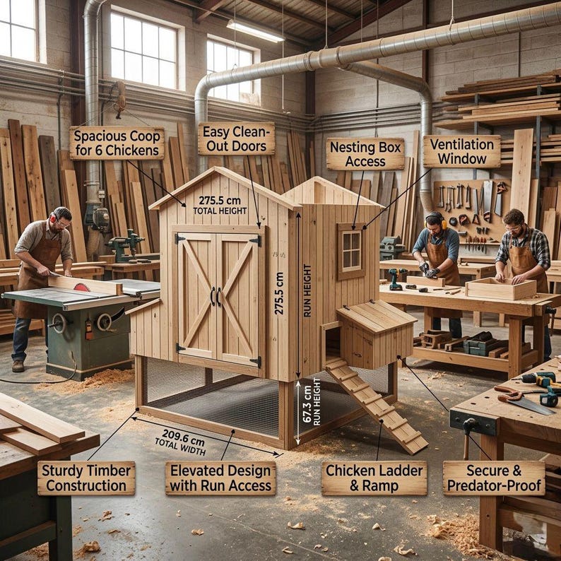 DIY DIY Raised Chicken Coop Plans: Backyard Hen House for 6-8 Chickens (PDF Download) Woodworking Blueprint - Step-by-Step Plan thumbnail 2