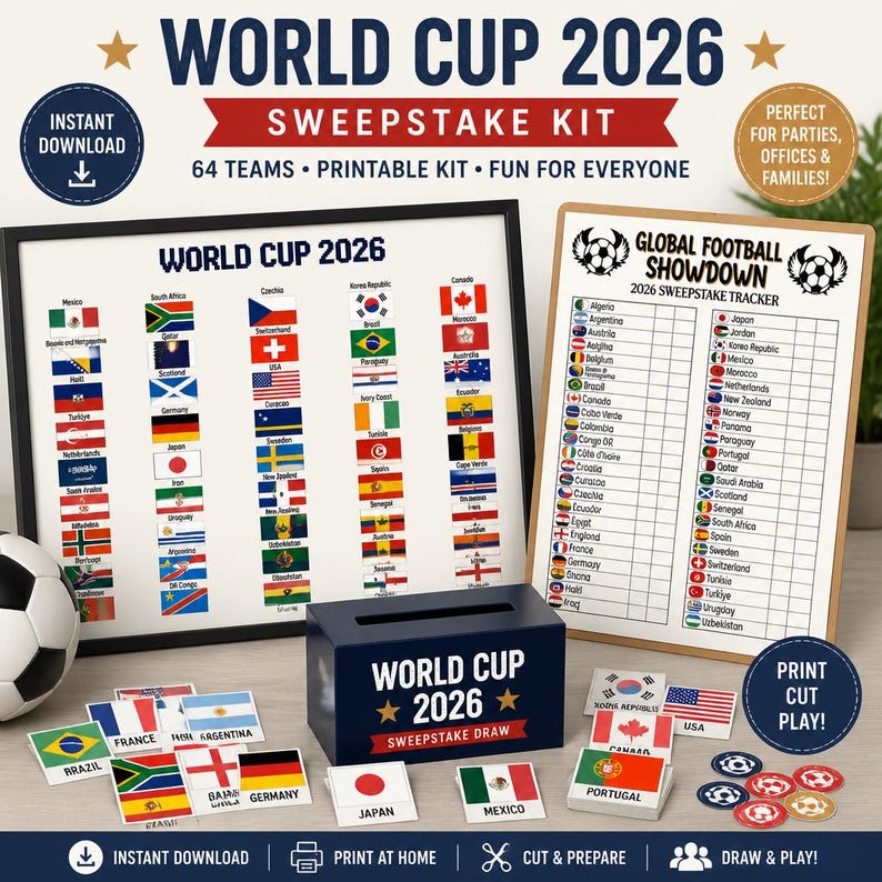 DIY World Cup 2026 Sweepstake Kit – Printable PDF | A4 & US Letter | Football Office Pool Game | Soccer Tournament Tracker | Instant Download Woodworking Blueprint - Step-by-Step Plan thumbnail 1