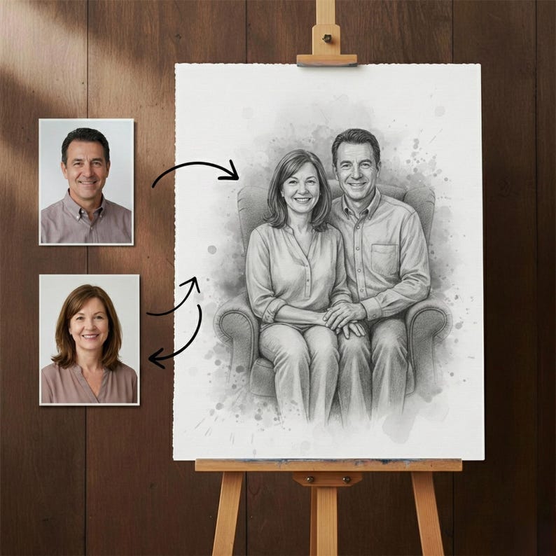 DIY Custom Pencil Sketch Portrait – Family, Couple, Pet Art (Digital Download) Woodworking Blueprint - Step-by-Step Plan thumbnail 3