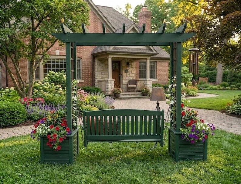 DIY DIY Pergola Swing Chair Plans | Free Standing Arbor Swing Frame & Porch Bench Woodworking PDF Woodworking Blueprint - Step-by-Step Plan thumbnail 6