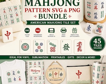 Amerikanische Mahjong Tile SVG PNG Bundle, Cricut Muster Dateien (Digitaler Download)