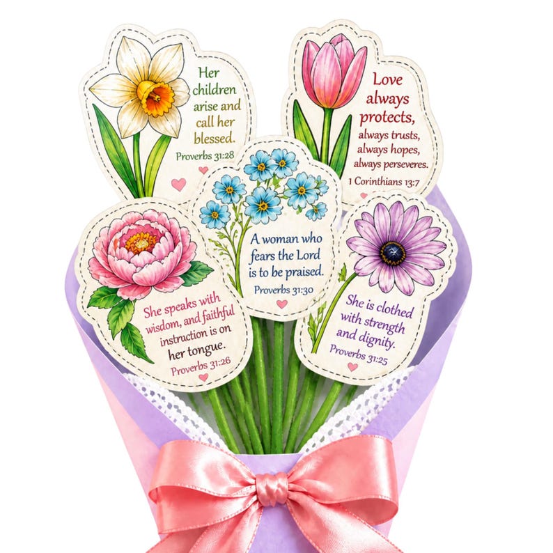 DIY Christian Mother's Day Flower Coloring Craft | Bible Verse Printable Bouquet (PDF) Woodworking Blueprint - Step-by-Step Plan thumbnail 3