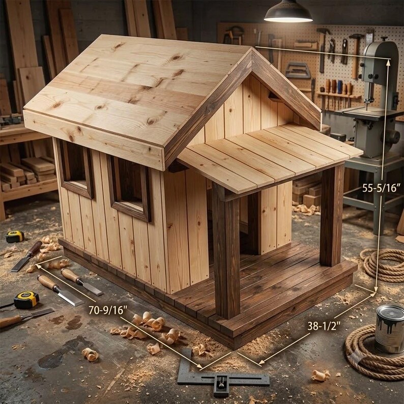 DIY Large Dog House Plans | Rustic Cabin Style Pet Kennel Blueprint (PDF Download) Woodworking Blueprint - Step-by-Step Plan thumbnail 2