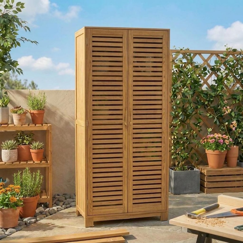 DIY Tall Outdoor Storage Cabinet Plans | Garden Tool Shed Blueprint (PDF Download) Woodworking Blueprint - Step-by-Step Plan thumbnail 3