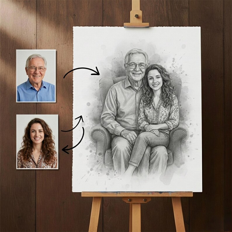DIY Custom Pencil Sketch Portrait – Family, Couple, Pet Art (Digital Download) Woodworking Blueprint - Step-by-Step Plan thumbnail 2