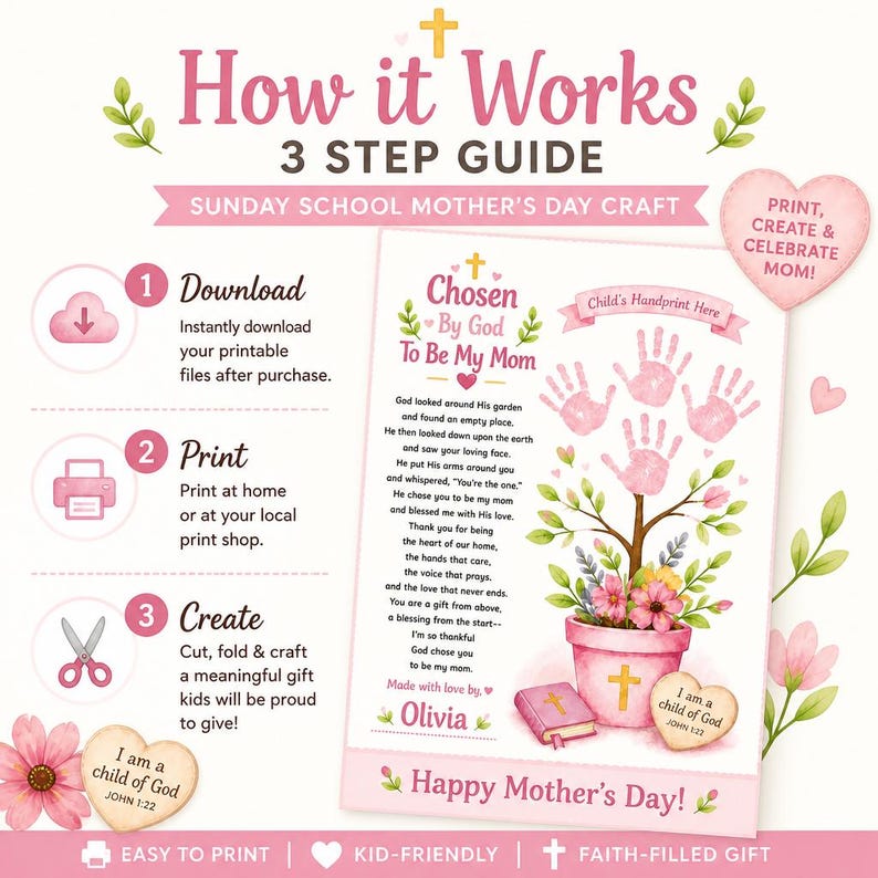 DIY Christian Mother's Day Handprint Craft | God Picked You Poem (PDF) Woodworking Blueprint - Step-by-Step Plan thumbnail 10
