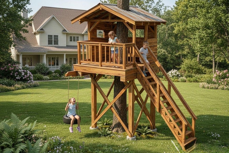 DIY Treehouse Plans PDF, DIY Tree House Plans, Kids Playhouse Plans, Tree Fort Plans, Backyard Treehouse, Step by Step Woodworking Guide Woodworking Blueprint - Step-by-Step Plan thumbnail 4