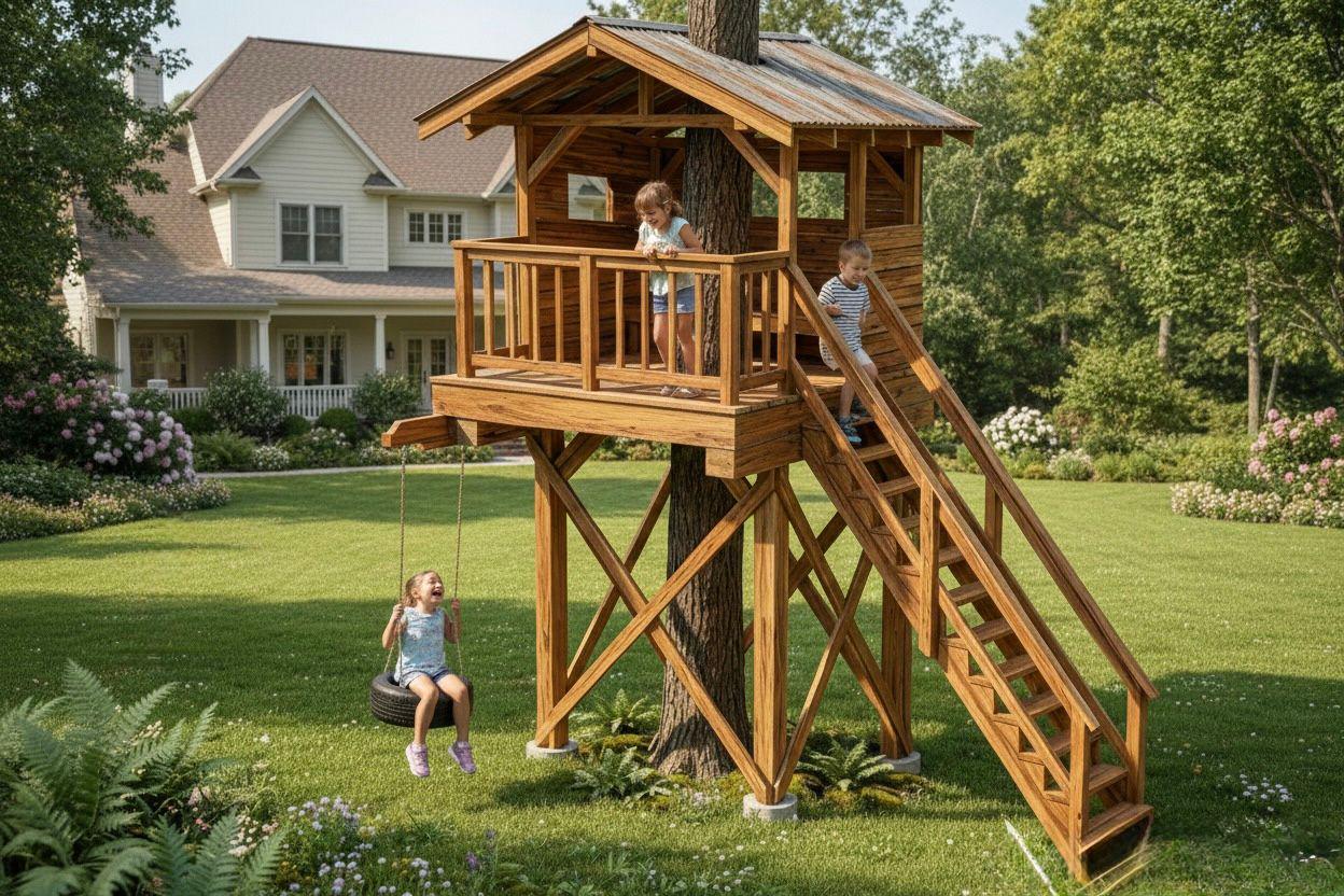 DIY Wooden Treehouse Plans | Backyard Kids Playhouse Fort with Elevated Platform (PDF Download)