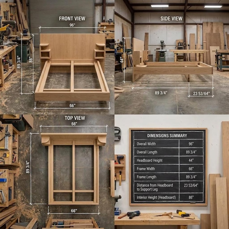 DIY Modern Platform Bed Frame Plan | Wood Bed DIY Pattern with Nightstands (PDF Download) Woodworking Blueprint - Step-by-Step Plan thumbnail 3