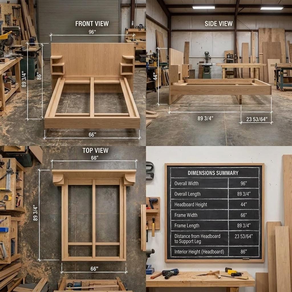 Modern Queen Platform Bed Plans — 3D exploded assembly view