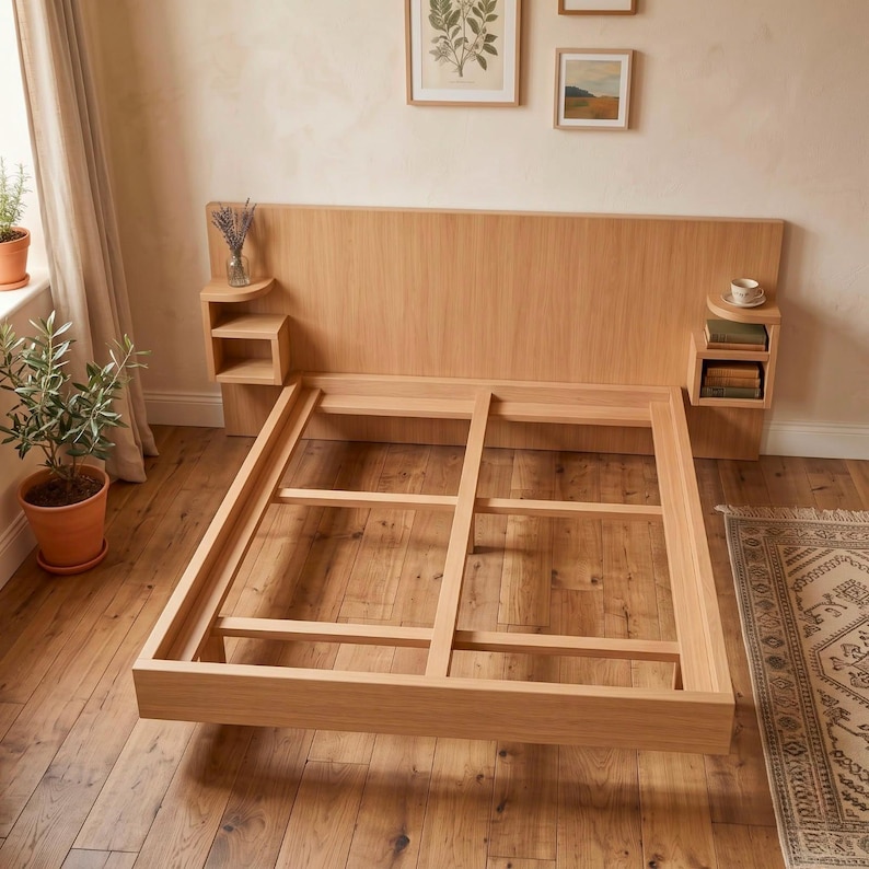 DIY Modern Platform Bed Frame Plan | Wood Bed DIY Pattern with Nightstands (PDF Download) Woodworking Blueprint - Step-by-Step Plan thumbnail 4
