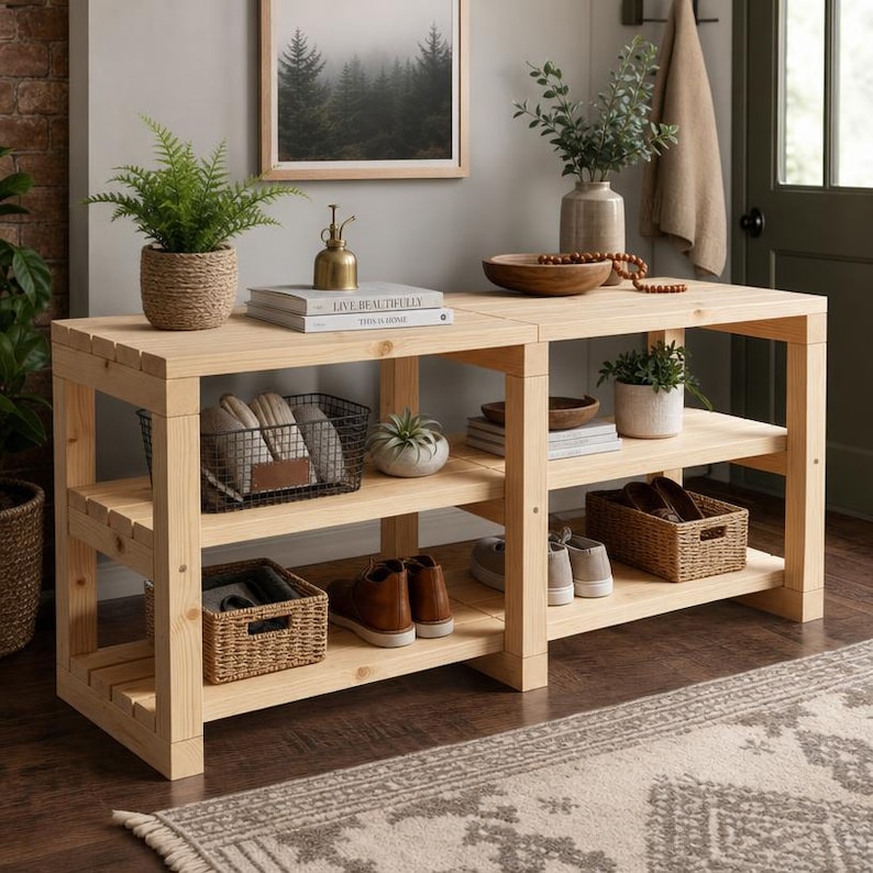 DIY DIY Wall Shelf Plans PDF, Wood Shoe Rack Plans, Standing Shelf Woodworking Blueprint, Entryway Bathroom Console, Digital Download Woodworking Blueprint - Step-by-Step Plan thumbnail 1
