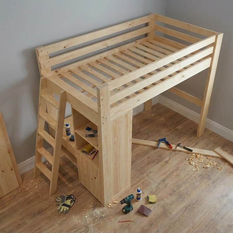 DIY DIY Full Size Loft Bed Plans | Built-In Stair Shelves & Storage Woodworking Blueprint PDF Woodworking Blueprint - Step-by-Step Plan thumbnail 4