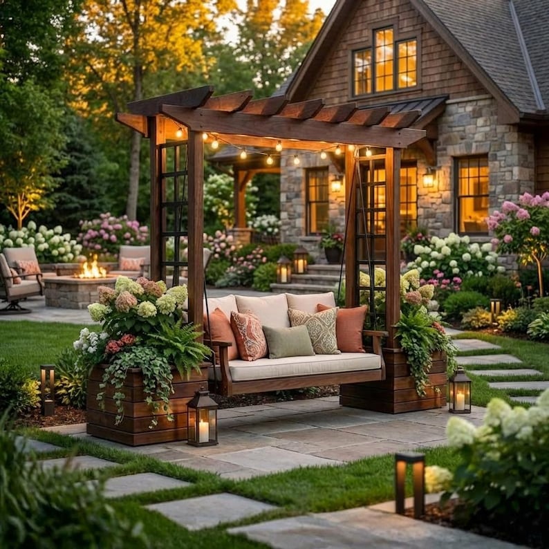DIY DIY Pergola Swing Chair Plans | Free Standing Arbor Swing Frame & Porch Bench Woodworking PDF Woodworking Blueprint - Step-by-Step Plan thumbnail 1