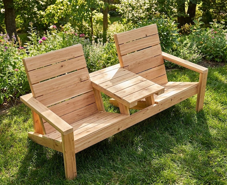 DIY Double Garden Chair Bench Plans | Adirondack Patio Seating with Table (PDF Download) Woodworking Blueprint - Step-by-Step Plan thumbnail 4