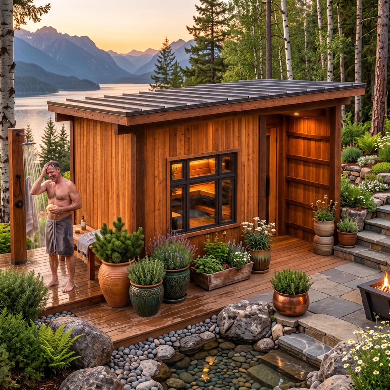 DIY DIY Modern Outdoor Sauna Plans PDF | Backyard Blueprint With Window & Shower Porch | Digital Download Woodworking Blueprint - Step-by-Step Plan thumbnail 6