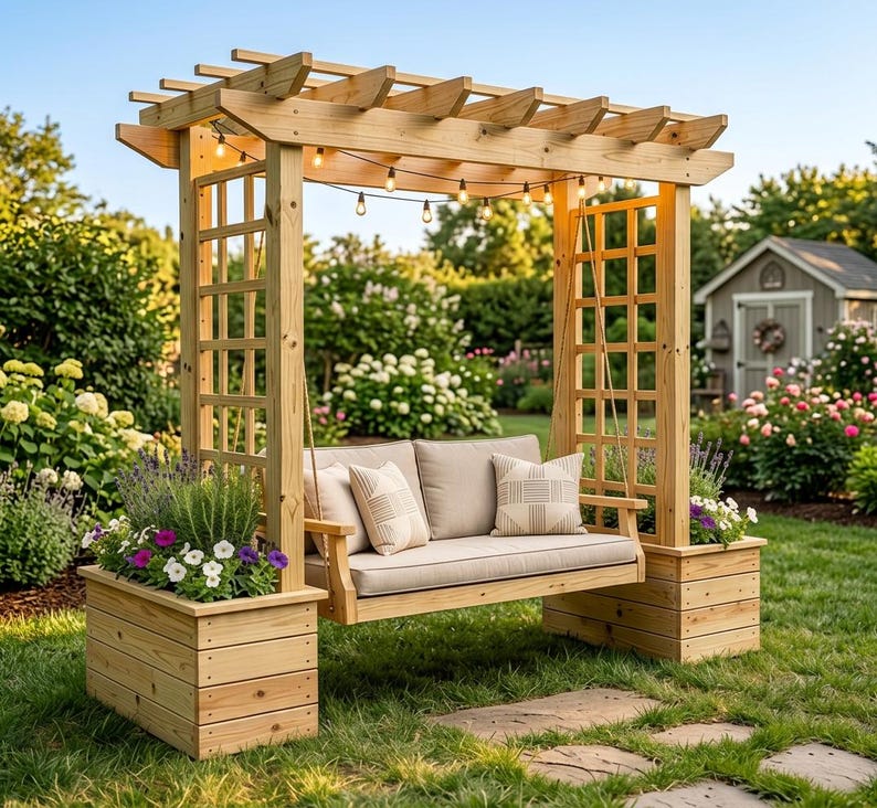 DIY Arbor Swing Plans | Freestanding A-Frame Pergola Canopy Blueprint (PDF Download) Woodworking Blueprint - Step-by-Step Plan thumbnail 5