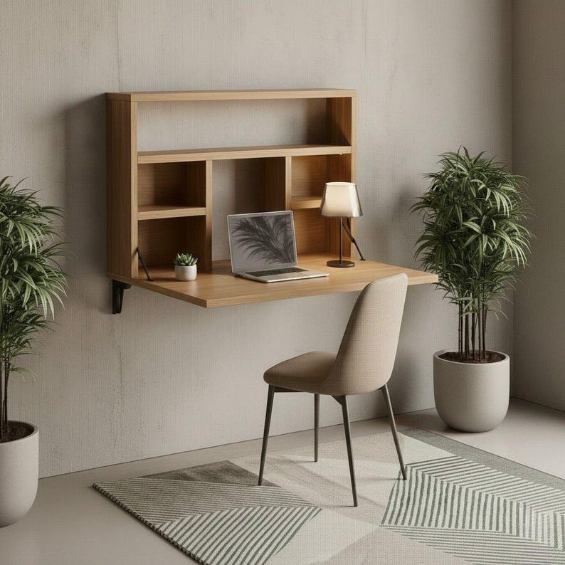 DIY Wall Mounted Folding Desk Plans | Space Saving Wooden Workstation (PDF Download) Woodworking Blueprint - Step-by-Step Plan thumbnail 1