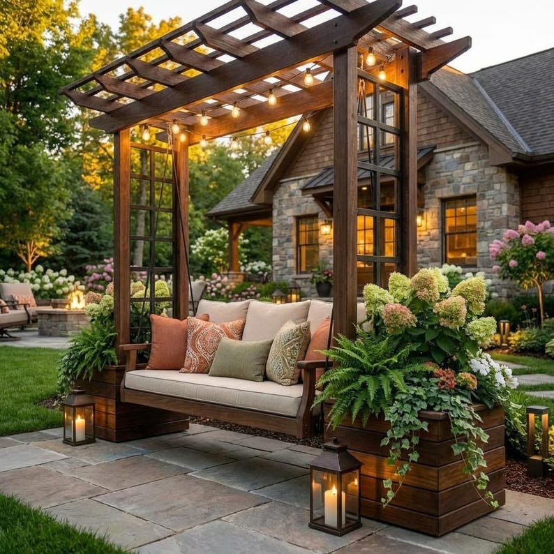 DIY DIY Pergola Swing Chair Plans | Free Standing Arbor Swing Frame & Porch Bench Woodworking PDF Woodworking Blueprint - Step-by-Step Plan thumbnail 4